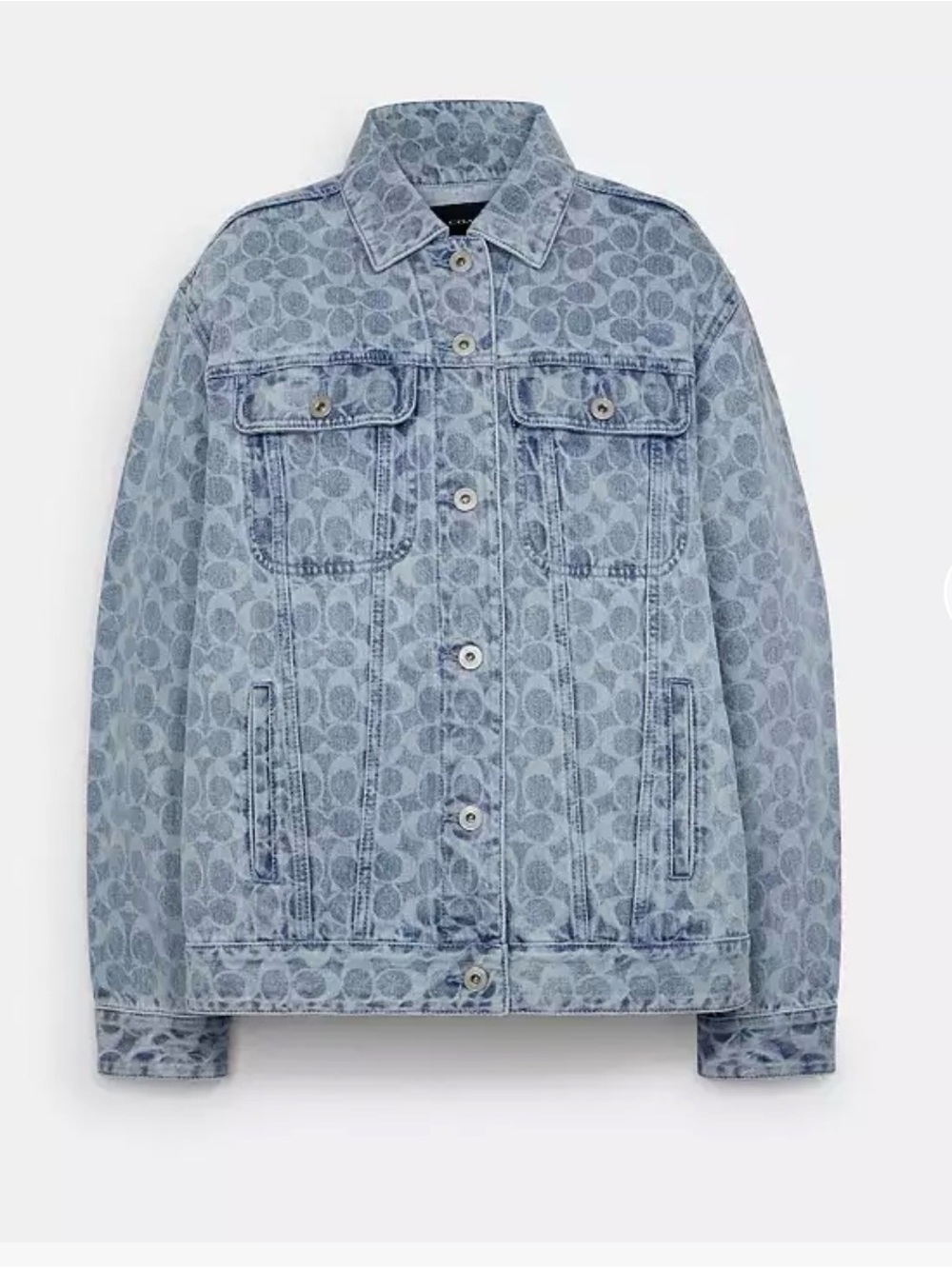 COACH Signature Light Blue Logo-Print Denim Jacket Large